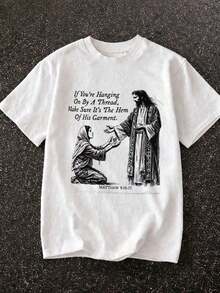 Easter T-Shirt With The Resurrection Of Jesus, 100% Cotton, Vintage Style, Round Neck, Breathable, Comfortable, Festive Clothing Suitable As A Gift. Women's T-Shirt. Blouses>Elegant. Boho Chic, Soft, Breathable And Comfortable Women's Top, Ideal For Spring, Summer And Autumn, Perfect For Holidays, Travel And Everyday Wear. - 白色 3 - 查看 6