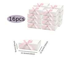 3 Sizes Available, White Gift Box With Lid & Blue Ribbon, Paper Invitation Gift Box For Bridesmaids, Suitable For Wedding, Birthday, Christmas, Party Favors - View 9