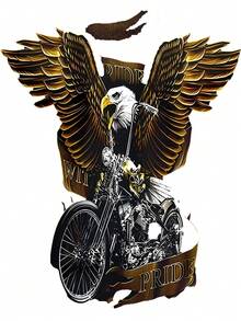 Soft Cotton Comfortable Men's Casual T-Shirt With Eagle Motorcycle Design Crew Neck Short Sleeve Perfect For Summer Outdoors - Black - View 2