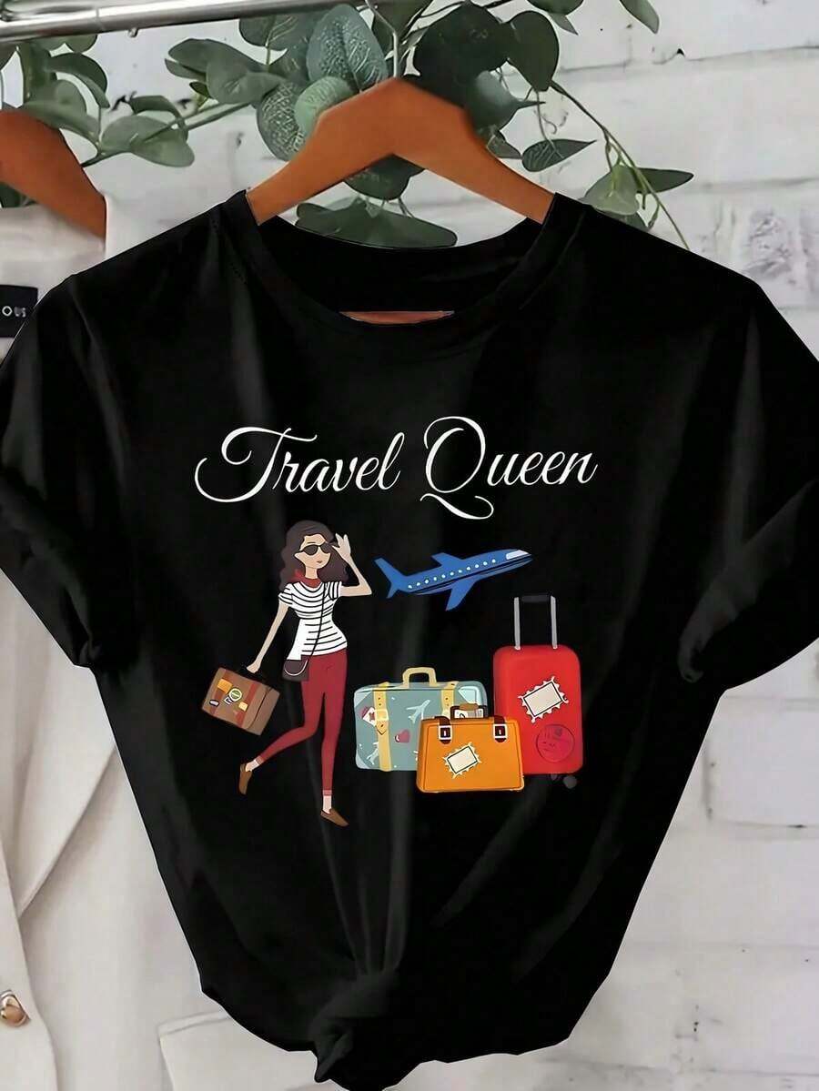 Women's T-Shirt With A Simple And Versatile Design, Creative Print, Suitable For Spring And Summer. Casual Short-Sleeved T-Shirt For Women, Comfortable, Stylish, Crew Neck, Loose Fit, 100% Cotton, Sizes S-XXXL, Black Cotton T-Shirt. The Best T-Shirt Gift For Friends Or Family, Suitable For Both Men And Women, Sizes S-XXXL. - 黑色 - 查看 1