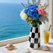 Stylish Striped Ceramic Vase - Ideal For Living Room Decor, Perfect New Home Or New Year Gift (No Flowers), Ceramic Vase Decor|Striped Ceramic Vase|Decorative Knot Design, Ceramic Vase Decorations - Checkered Bottle - View 8