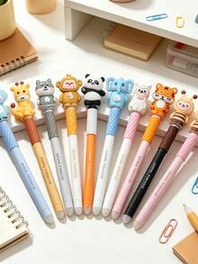 5/10pcs Animal Erasable Gel Pen, 0.7mm Blue Smooth Writing, Built-In Eraser, Note Taking& Writing, Office School Supplies, Back To School, First Day Of School - Multicolor - View 8