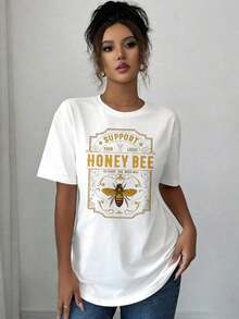 Graphic Print T-Shirt Promoting Bee Welfare, Perfect For Casual Summer And Spring Wear, Designed For Women. Cotton T-Shirt, Ideal Gift. - White - View 4
