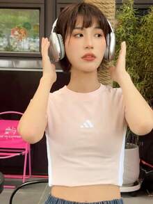 adidas ESSENTIALS SLIM 三條紋短圓領舒適修身短袖 T卹 女款 - 淡粉 - 查看 5