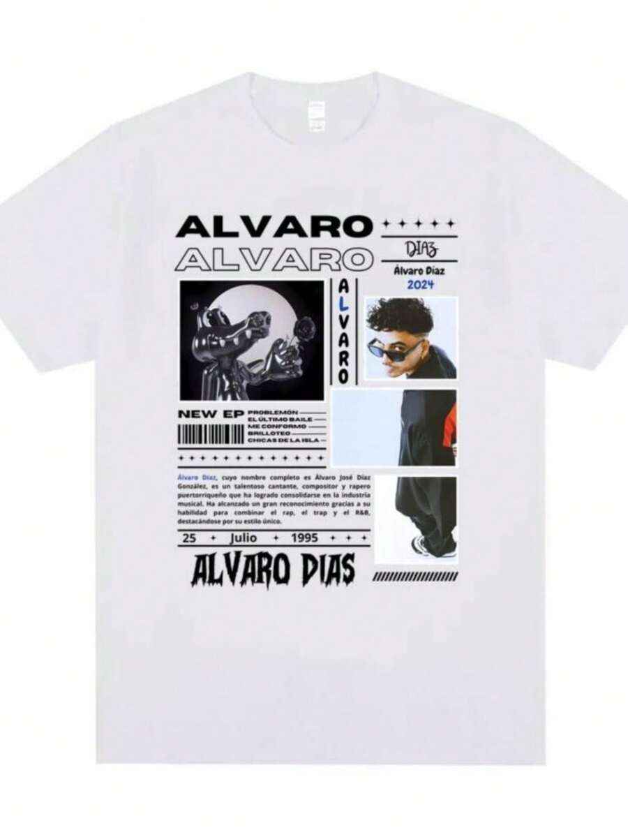 Women's T-ShirtsSinger Alvaro Diaz Graphics T Shirts Men's Clothing Fashion Vintage T-Shirt Men Women's Hip Hop Oversized T-Shirts Short Sleeve - 白色 - 查看 1