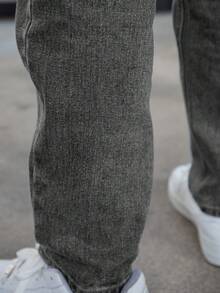 男士纯色休闲直筒牛仔裤 - 灰色 - 查看 5