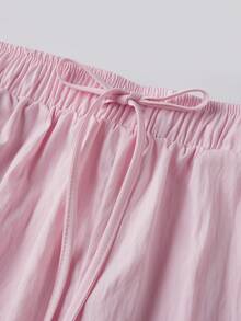 Women's Fashion Shorts Lace Trim Drawstring Elastic Waist Short Pants Summer Casual Shorts - Rosa - Ver 8