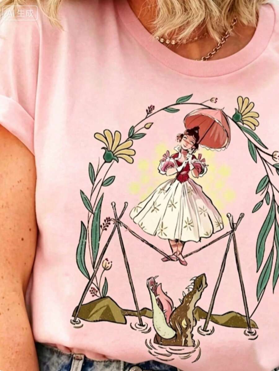 Flower Tightrope Walker Swea Tightrope Girl The Haunted Mansion Shirt Foolish Mortal Land Halloween Family Matching Outfi. Ll Seasons, Fashionable Top - 粉5 - 查看 1