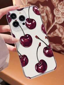 1pc Cherry Pattern 2D Print Precise Hole Camera Protection Anti-Slip Anti-Drop Transparent Phone Case, Ins High-Definition Clear TPU Soft Shell Phone Case Compatible With IPhone 7/8/7plus/8plus/11/11Pro/11promax/X/XR/X MAX/XS/12/12Pro/12promax/13/13Pro/13promax/14/14Pro/14promax/14plus/15/15Pro/15plus/15promax/16/16e/16plus/16promax/16Pro, Minimalist Phone Protective Cover Compatible With IPhone 17/17pro/17promax/Air - Multicolor - View 3