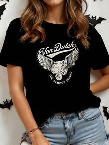 Winged Head Figure Symbolizing Freedom Of Spirit And Bold Feminine Energy With Modern Artistic Details, Comfortable Casual Women's T-Shirt For Everyday Wear - 黑色 - 查看 8