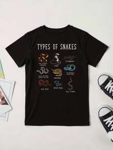 Types Of Snakes - Educational Snake - T-Shirt With 9 Different Snakes - hitam - View 1