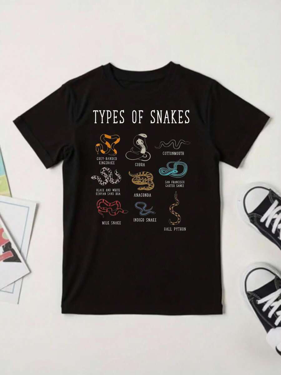 Types Of Snakes - Educational Snake - T-Shirt With 9 Different Snakes - hitam - View 1