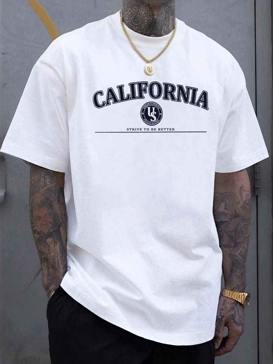 Nueva camisa casual de manga corta para hombre, elegante y única, con estampado de letras de California, fresca y a la moda para el verano, versátil y cómoda. - Blanco - Ver 1
