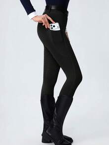 ROYALS MATTINI Ladies' Tight Fitting Equestrian Pants With Full Silicone Anti-Slip Design, Practical Pockets (No Belt) Sports Black - Black - View 5