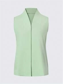 Camiseta sin mangas casual/de trabajo para mujer, estilo europeo y americano, ropa de ocio elegante en beige, azul, rosa, verde para el verano - verde menta - Ver 4