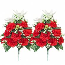 2pcs Artificial Cemetery Flowers, Memorial Rose Bouquet, Weather-Resistant Outdoor Floral Decor, Suitable For Tombstone, Cemetery, Garden, Patio, Porch, Yard And Home Decoration - Multicolor - View 10