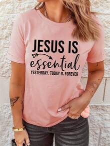 T-Shirt With The Print "Jesus Is Essential Yesterday, Today And Forever" - Rose - View 6