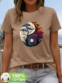 Desarrollo Dirigido: Camiseta de Manga Corta 100% para Mujer con Estampado Gráfico.12485 - Color café - Ver 1