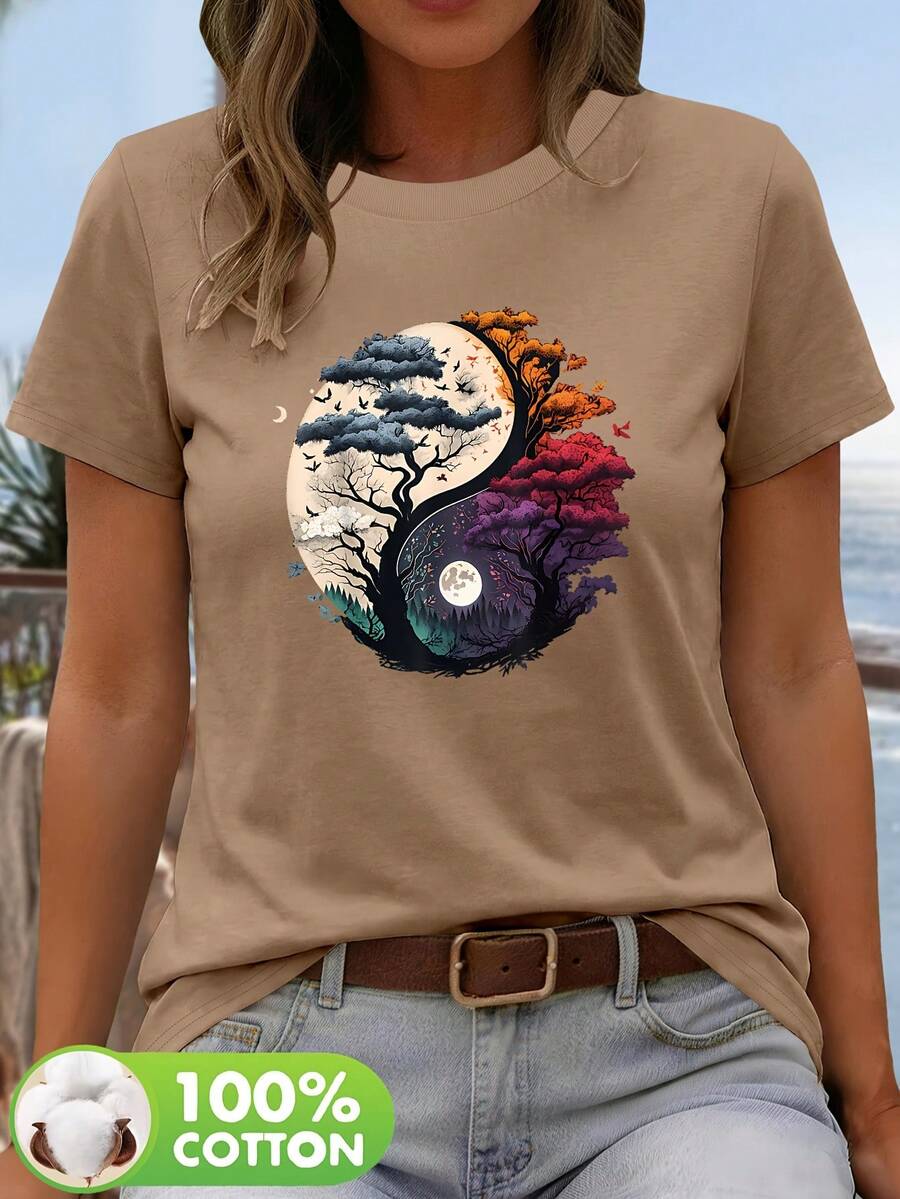 Desarrollo Dirigido: Camiseta de Manga Corta 100% para Mujer con Estampado Gráfico.12485 - Color café - Ver 1