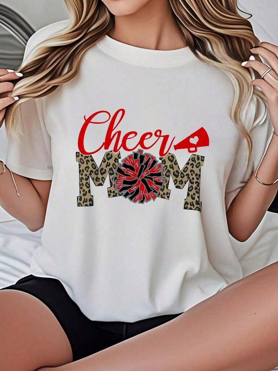 Camiseta de Mujer Casual de Corte Holgado, Opciones en Blanco y Negro, Estampado Gráfico 'Cheer Mom Peppermint', Camisetas de Verano para Mujer, Tops de Verano, Camisetas Gráficas, Conjuntos de Verano para Mujer, Camisetas Cortas para Mujer, Camisetas Vintage de Algodón, Ropa Linda para Mujer, Playera Holgada para Mujer - Blanco - Ver 1