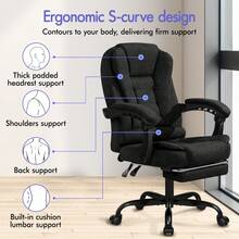 ALFORDSON Ergonomic Office Chair With Massage Function, Footrest And 150° Tilt, Velvet Executive Chair With SGS Gas Spring, Swivel Gaming Chair For Computer, Linen, Black - Black - View 3