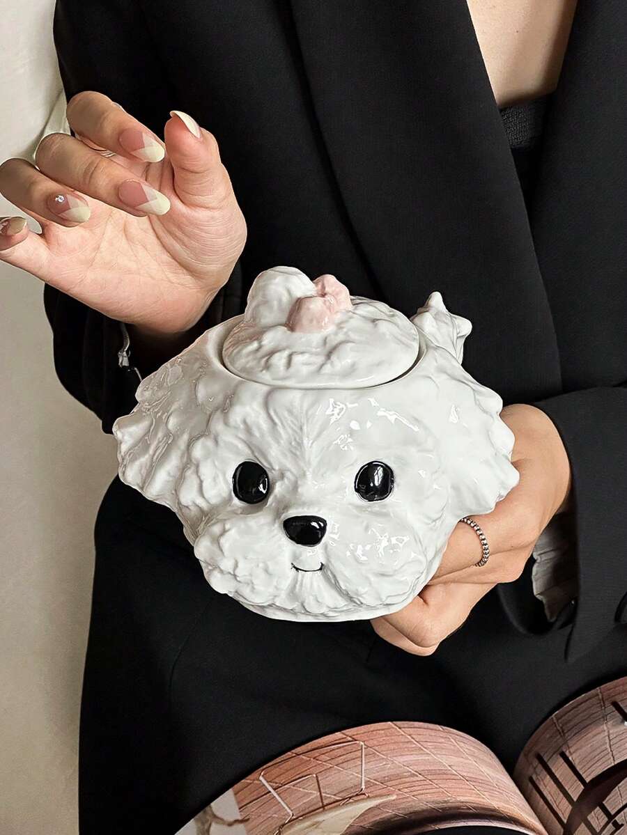 1个带盖带把手的陶瓷马克杯，可爱狗狗造型，适合家庭聚会、咖啡馆、办公室、早餐、盛装水、茶、牛奶、咖啡，是送给亲朋好友的绝佳礼物。 - 馬爾雲朵小狗立體杯蓋 - 查看 1
