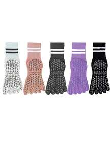 1/3/5 pares de calcetines de yoga con cinco dedos, calcetines profesionales antideslizantes para mujeres para pilates, nuevos calcetines antideslizantes, aptos para todas las estaciones, hasta el tobillo - Multicolor - Ver 8