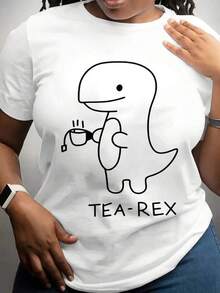 Camiseta de manga corta con cuello redondo y estampado para mujer Té Rex Dinosaurio Sosteniendo Taza S-3XL moda, cómodo y transpirable unio lavable a máquina - Blanco - Ver 2
