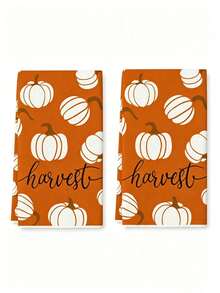 New Pumpkin Striped Kitchen Towel, Maple Leaf Text Dish Cloth, Kitchen Cleaning Towel, Bathroom Hand Towel - A - View 3