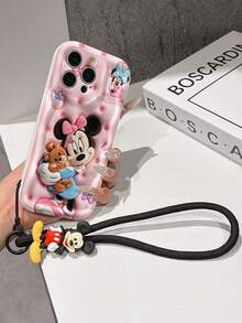 This Disney Mickey Mouse Lanyard Phone Case Is Fully Covered In TPU Material. It's Shockproof, Lightweight, And Compatible With IPhone17/16/11/13/15/15 Plus/15 Pro/15 Pro Max/12/14 Pro Max/11 Pro Max/12 Pro/12 Pro Max/13. This Phone Case Makes A Popular Birthday Gift Or Business Gift; It's Durable, Stain- And Fingerprint Resistant, And Suitable For Both Men And Women. The Set Also Includes A Mickey Mouse Phone Case And A Mickey Mouse Plush Bracelet. It's A Perfect Gift For Friends And Family. This Stylish Phone Case Is Fun, Lightweight, And Durable. IPhone17 Pro Max Phone Case, Minnie Mouse Phone Case. - trắng - Xem 5