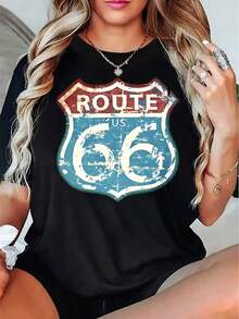 Women's Casual Graphic Print T-Shirt, Summer Outfit, Gift For Travel Lovers, Women's T-Shirts - 黑色 - 查看 4