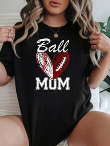 Camiseta de Mujer Casual con Cuello Redondo y Manga Corta, Opciones en Blanco y Negro, Estampado Gráfico de Corazón de Mamá, Camisetas para Uso Diario, Tops de Verano, Camisetas Gráficas, Conjuntos de Verano, Camisetas Cortas para Mujer, Blusas Casuales para Dama - Negro - Ver 7