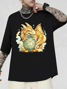 Unisex T-Shirt Golden Dragon D20 Würfel-T-Shirt aus hochwertigem Stoff, Street Hip-Hop-Stil, bequem, strapazierfähig, Grafikdesign  mujer  mujer   damen sommer t shirt - Schwarz - Übersicht 1