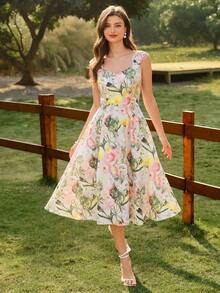 xheVintamour Vestido elegante vintage de mujer con bolsillos, vestido con estampado floral, cuello en forma de corazón, vestido casual de vacaciones, vestidos de verano para mujer, conjuntos de vacaciones de verano, atuendos de primavera para mujer, vestidos de primavera para mujer, ropa de primavera para mujer, atuendos de vacaciones de primavera, ropa de primavera para mujer, vestidos elegantes para fiestas, vestidos elegantes para fiestas para mujer, vestido de invitada de boda, vestido de fiesta de boda, vestido de graduación, vestidos elegantes para ceremonias, vestidos elegantes para mujer, vestido formalxhe - Rosa Pálido - Ver 4