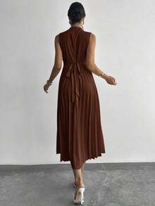 Vestido de línea A con cuello de swing sin mangas y volantes, falda paraguas, para volver al colegio, ropa escolar, fiesta, estilo de mujer de dinero antiguo, atuendos para salir, atuendos de fiesta para mujer, atuendos de oficina para mujer, fald - Marrón - Ver 7