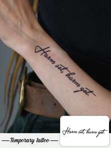 1 Herbal Tattoo Sticker, Simple Cursive English Short Phrase, Horizontal Style, Artistic And Personalized Temporary Tattoo Sticker, Washable, PVC, Disposable, Waterproof And Sweatproof, Suitable For Arms, Waist, Abdomen, Back, Legs, Non-Reflective, Realistic Tattoo, Suitable For People, For Daily Use, Lasts 7-14 Days - Black - View 1