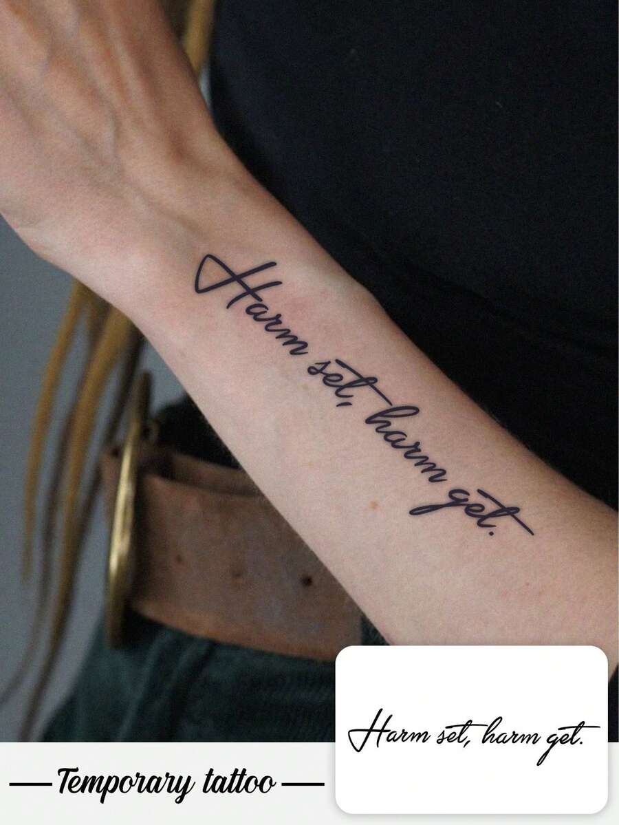 1 Herbal Tattoo Sticker, Simple Cursive English Short Phrase, Horizontal Style, Artistic And Personalized Temporary Tattoo Sticker, Washable, PVC, Disposable, Waterproof And Sweatproof, Suitable For Arms, Waist, Abdomen, Back, Legs, Non-Reflective, Realistic Tattoo, Suitable For People, For Daily Use, Lasts 7-14 Days - Black - View 1