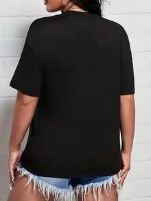 Talla Grande - Ropa de Mujer Talla Grande con Camiseta Casual de Cuello Redondo con Gráfico de Letras, Hecha de Tela Unisex, Apta para Todas las Estaciones - Negro - Ver 4