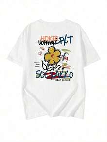 Camisetas casuales para mujer, camisetas conmemorativas para mujer, camisetas de estilo japonés, holgadas, de cuello redondo, informales, versátiles, con estampado de dibujos animados, de manga corta, color blanco, para primavera/verano. UABW - Blanco - Ver 4