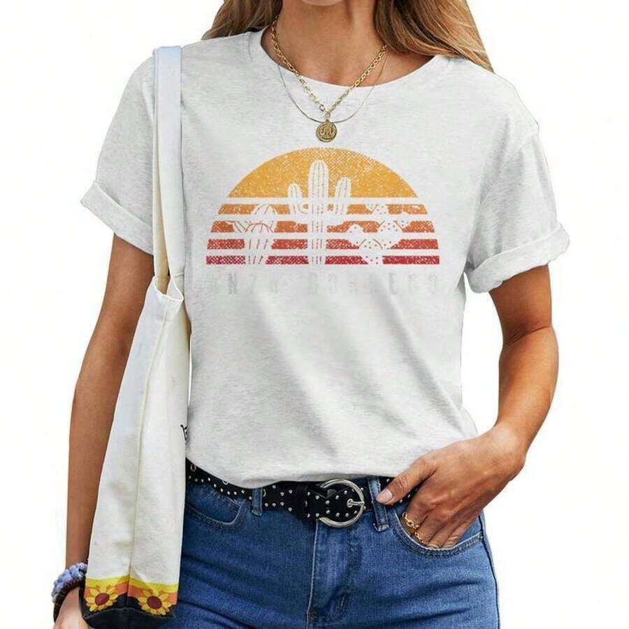 Camiseta de Mujer Anza-Borrego Retro Sunset Cactus Cool Vacation, 100% Algodón - Blanco - Ver 1