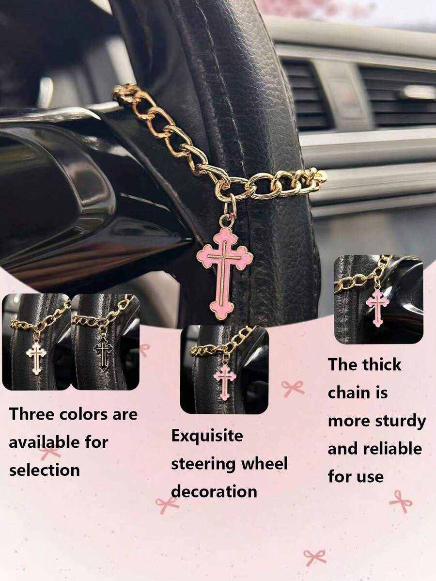 1pc Cross-Shaped Steering Wheel Pendant, Unique Cross Decor Accessory For Car - Steering Wheel Chain - View 1