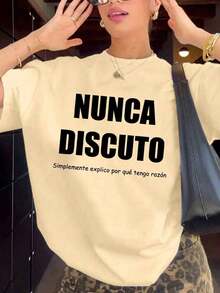 2026 Fashion Women's Cotton T-Shirt Casual Quality Graphic T-Shirt With Spanish Summer Slogan For Women, Casual And Comfortable Daily Wear Basic Unisex T-Shirt - 杏 - 查看 7
