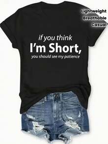 Men's Black T-Shirt With A Striking Lettering Design - "If You Think I'm Short, You Should See My Patience" - Casual Crew Neck, Short Sleeves, Lightweight And Breathable, Ideal For Spring And Summer, Perfect For Casual Wear Or Parties. - 黑色 - 查看 8