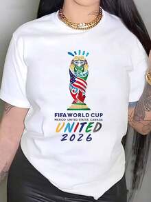 Camiseta de mujer para aficionados a la Copa Mundial 2026 con diseño del logotipo de la Copa Mundial 2026 de México, Estados Unidos y Canadá. Ropa casual de verano para aficionados al fútbol y entusiastas de los deportes. Idea de regalo para amigos, familiares y seres queridos amantes del fútbol, para ver la Copa Mundial y para usar en casa. Ropa estampada con la mascota de la Copa Mundial - alta calidad. - Blanco - Ver 6