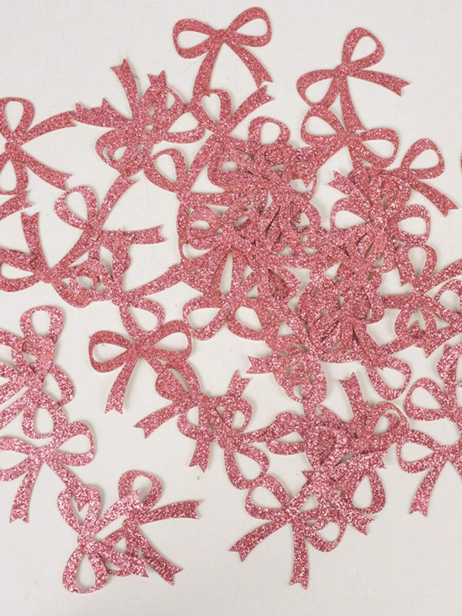 100pcs Pink Bow Confetti, Shiny Bow Party Decorations, Birthday Party Decor Pink Bow Photo Props - Multicolor - View 1