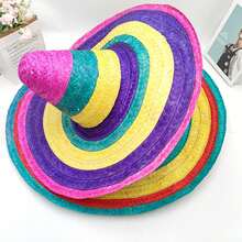 1pc Mexican Straw Hat, Woven Straw Hat, Fluffy Ball Straw Hat, Party Straw Hat, Performance Prop Straw Hat, Colorful Straw Hat, [Random Color] Party Straw Hat Performance Prop Colorful Hat - View 4