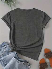 Women's "Don't Be Crabby" Short-Sleeved Crew Neck T-Shirt, Featuring A "I Might Be Laid Back But I Can Lean Forward" Print Design. Comfortable And Breathable, Stylish And Elegant, Machine Washable, Suitable For Everyday Casual Wear. - 灰色 - 查看 2