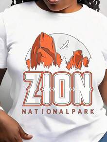 Women's Modern Minimalist Zion National Park T-Shirt, Casual Short Sleeve Tee For Daily Outdoor Wear, Suitable For Any Occasion, Perfect As A Birthday Gift, Everyday Wear In All Seasons - 白色 - 查看 7