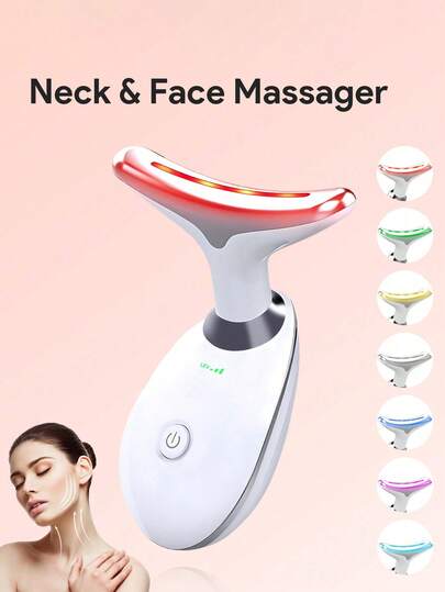 Masajeador de cuello y rostro, instrumento de belleza para el cuello, instrumento de belleza para el cuello y el rostro, herramienta para eliminar arrugas y firmar, 3 niveles de intensidad y 7 modos de color, masaje a temperatura constante, dispositivo de belleza con calefacción y vibración para rejuvenecer la piel, herramienta de cuidado de la piel, máquina de cuidado facial para el hogar para mujeres