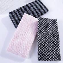 1pc Extra Long Japanese Style Double-Sided Geometric Pattern Bath Towel, Soft Polyester Blend Material, Striped Microfiber Design, Suitable For Shower, Unisex, Daily Bathroom Essential Bath Accessory, Shower Cap, Bath Accessories, Back Scrubber - View 2